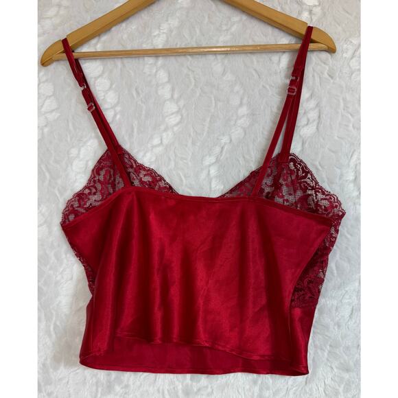 VTG Y2K 2000s Victoria’s Secret Red Satin Lace Camisole Crop Top Lingerie Medium - Picture 4 of 7
